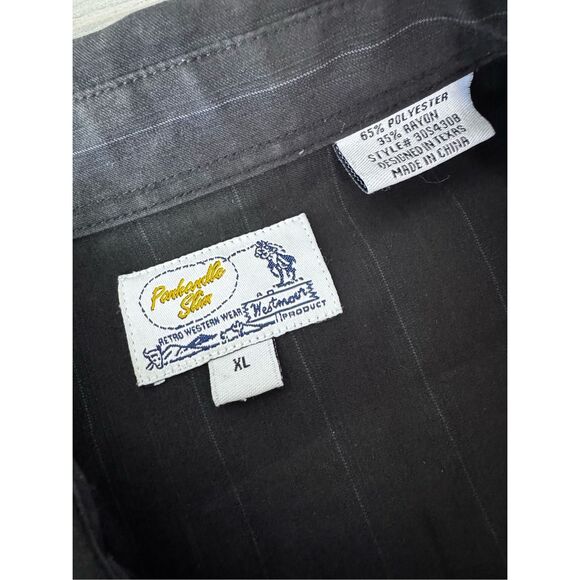 Panhandle Slim Retro Western Men’s XL Pearl Snap Black Button Gray Striped Shirt - Picture 4 of 10
